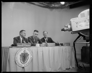 Foster Furcolo and Christian A. Herter, Jr. during a TV debate with Dr. Kenneth Galbraith