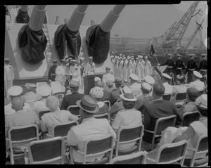 A crowd of people attending the change of command ceremonies at Charlestown Navy Yard, Captain Glover T. Ferguson, acceding command of the U.S.S. Boston Captain Joseph F. Enright
