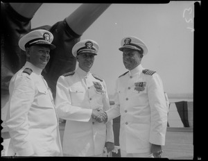 Three Naval Officers at the U.S.S. Boston change of command ceremonies at Charlestown Navy Yards