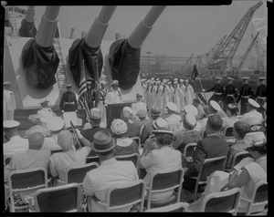 A crowd of people attending the change of command ceremonies at Charlestown Navy Yard, Captain Glover T. Ferguson, acceding command of the U.S.S. Boston from Captain Joseph F. Enright