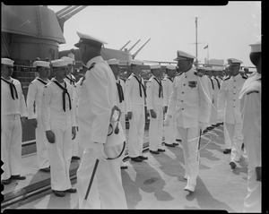 Officers inspecting ship's company during U.S.S. Boston change of command ceremonies at Charlestown Navy Yards