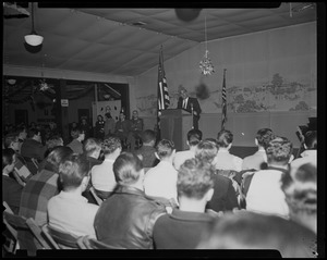 Attorney General George Fingold addressing U.S.A.F. recruits during a swearing ceremony
