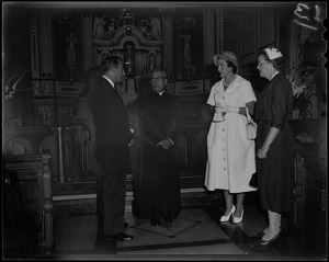 Lilian, Princess of Réthy and Leopold III with a church official, most likely a priest