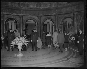 People entering the Hall of Flags to pay respects to James M. Curley