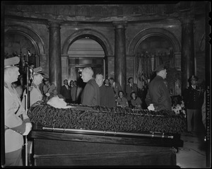 Mourners in the Hall of Flags for James M. Curley's wake