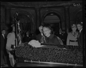 Gertrude Dennis Curley in the Hall of Flags for her husband James M. Curley's wake