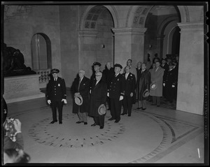 Sheriff Howard Fitzpatrick and brother, Robert, foreground, with Middlesex County Sheriffs paying respects to late political leader James M. Curley