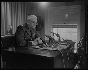 General Lewis Hershey, Director of Selective Service System during an interview or broadcast