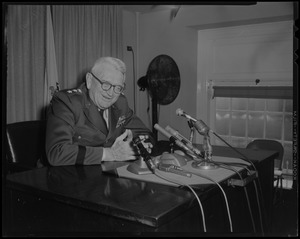 General Lewis Hershey, Director of Selective Service System during an interview or broadcast