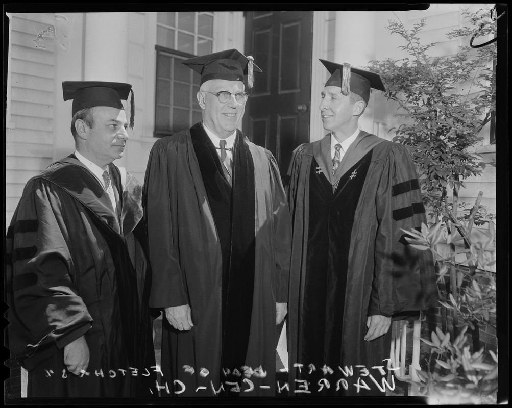 Judge Charles E. Wyzanski, Chief-Justice Earl Warren and Dean Robert B. Stewart at Tufts Commencement