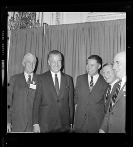 Leverett Saltonstall, GOP Vice Presidential Candidate Spiro Agnew, Sen. Edward Brooke, and Gov. Volpe stand together