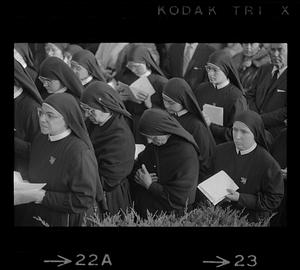 Nuns pray at Cardinal Cushing funeral, Milton