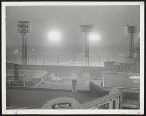 Fenway Park Looked Like This yesterday when the lights were turned on at 4:30 P. M. during the Red Sox-Washington double header. Darkness was caused by smoke from Canadian forest fires.