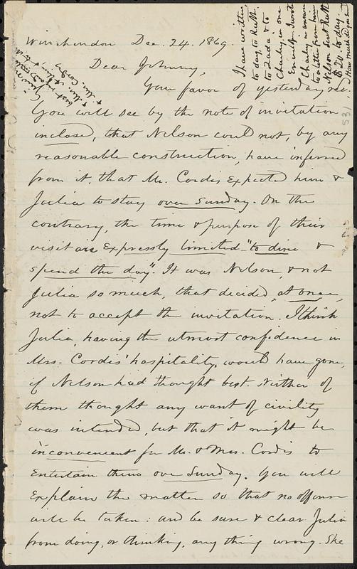 Letter from Zadoc Long to John D. Long, December 24, 1869