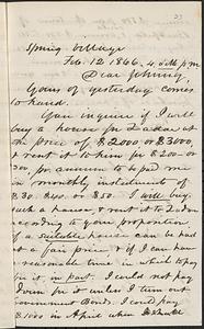 Letter from Zadoc Long to John D. Long, February 12, 1866