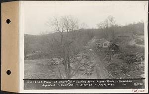 Contract No. 20, Coldbrook-Swift Tunnel, Barre, Hardwick, Greenwich, general view at Shaft 10, looking down Access Road, Quabbin Aqueduct, Hardwick, Mass., May 13, 1935