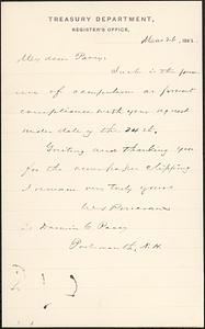 Letter from William S. Rosecrans to Darwin C. Pavey, Portsmouth, N.H., 1892 November 26