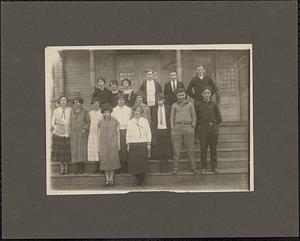 Students in front of doorway, Pepperell High School