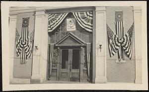 Detail of Pepperell Bank, decorated with patriotic bunting