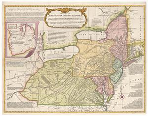 A general map of the Middle British Colonies in America viz. Virginia, Maryland, Delaware, Pensilvania, New-Jersey New York, Connecticut & Rhode Island. of Aquanishuonigy the country of the confederate Indians comprehending Aquanishuonigy proper, their places of residence, Ohio & Thuchsochruntie their deer hunting countries, Couchsachrage & Skaniadarade their beaver hunting countries, of the lakes Erie Ontario & Champlain wherein is also shown the antient & present seats of the Indian nations