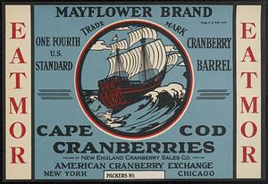 Eatmor Mayflower Brand Cape Cod Cranberries Quarter Barrel Box Label