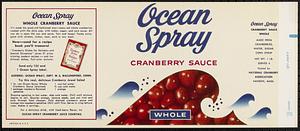 Ocean Spray Whole Cranberry Sauce 1lb. Serves 6 Can Label
