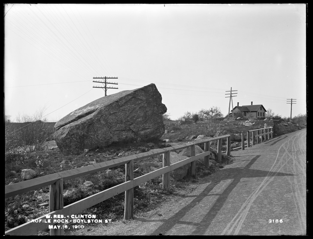 Wachusett Reservoir, profile rock, Boylston Street, Clinton, Mass., May 16, 1900