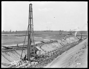 Wachusett Reservoir, North Dike, westerly portion, driving 6-inch sheeting, station 31, Clinton, Mass., May 16, 1900