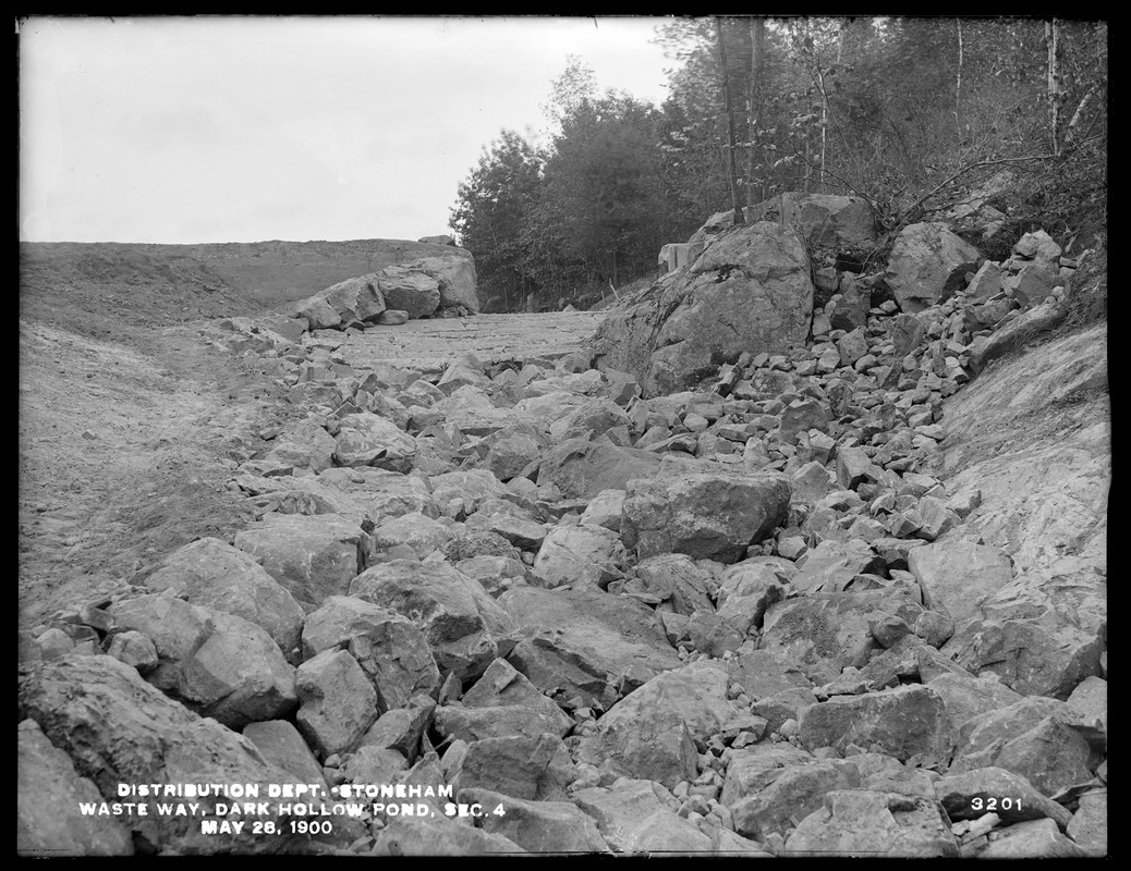 Distribution Department, Low Service Spot Pond Reservoir, Wasteway, Dark Hollow Pond, Section 4, Stoneham, Mass., May 28, 1900