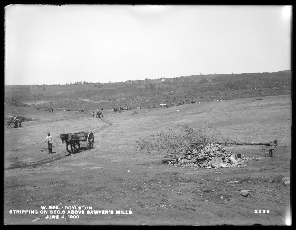 Wachusett Reservoir, stripping on Section 6, above Sawyer's Mills, Boylston, Mass., Jun. 4, 1900