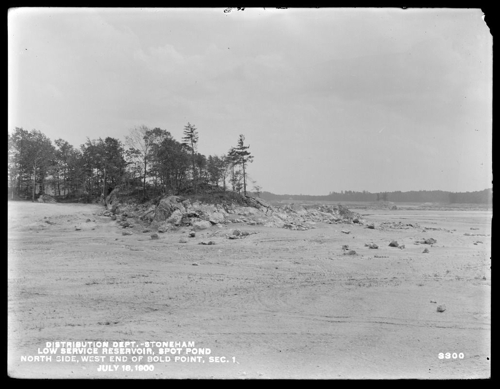 Distribution Department, Low Service Spot Pond Reservoir, north side, west end of Bold Point, Section 1, Stoneham, Mass., Jul. 18, 1900