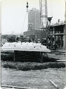 Building materials attached to crane at 5 Cambridge Center