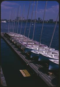 Row of small boats on a pier, Boston