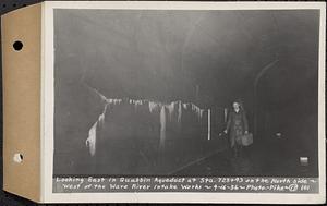 Contract No. 17, West Portion, Wachusett-Coldbrook Tunnel, Rutland, Oakham, Barre, looking east in Quabbin Aqueduct at Sta. 723+43 on the north side, west of the Ware River Intake Works, Barre, Mass., Apr. 16, 1936