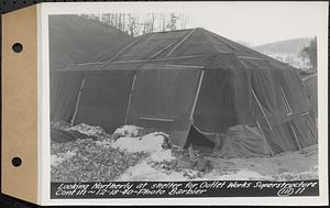 Contract No. 111, Winsor Dam Outlet Works Superstructure, Belchertown, looking northerly at shelter for outlet works superstructure, Belchertown, Mass., Dec. 18, 1940