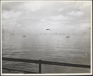 [Japanese] bombers skimming the ocean as they attack the American transports of marines off Guadalcanal
