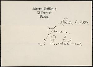 Autograph of John Q. Adams, 1871 April 3