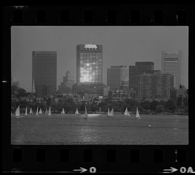 Sailboats on Charles River Basin with downtown in background, Charles River, Back Bay