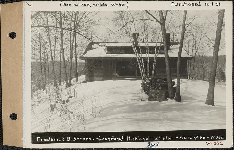 Frederick B. Stearns, Camp, Long Pond, Rutland, Mass., Feb. 13, 1932 ...