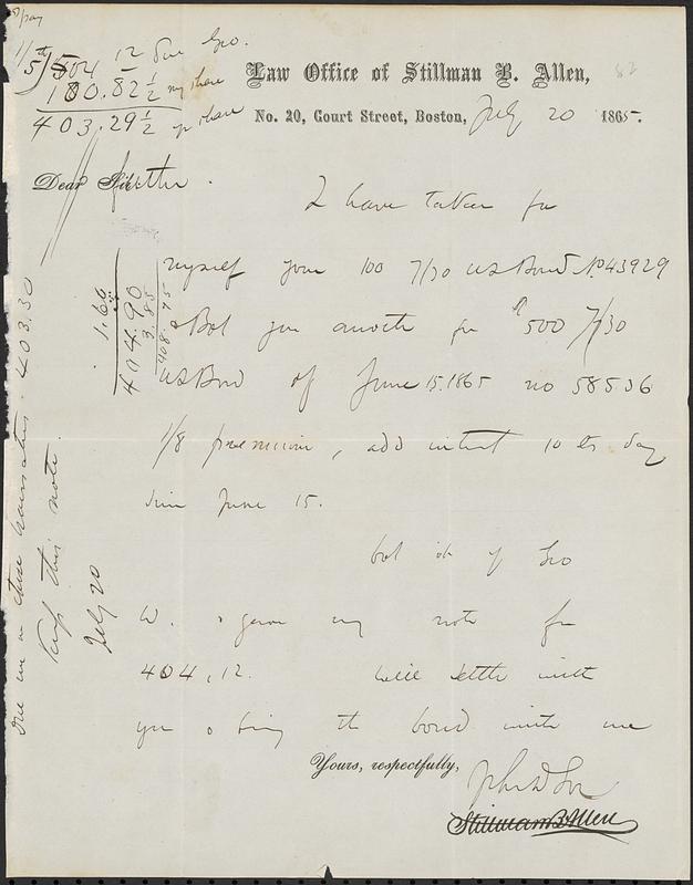 Letter from John D. Long to Zadoc Long, July 20, 1865