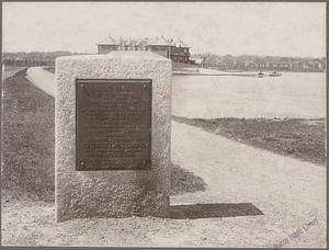 Boston, Massachusetts, Great Bridge tablet, Brighton, Harvard boathouse in the background