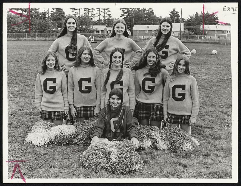 Bishop Rooters (above photo)-Bp. Guertin cheerleaders: front, Celeste, Racine, second row, from left, Mary Ellen Potter, Ramune Bernotas, Pati Splane, Gwen Munroe and Rosemary Misiewicz. Rear, from left, Nancy Desautels, Carol Vailancourt and Karen Reardon.