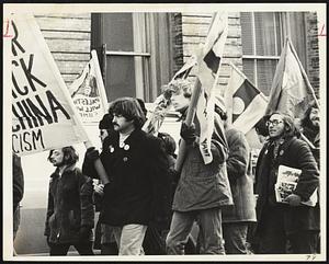 Trotskyist/Communist Youth Against War and Fascism contingent en route to Boston Common for Wednesday’s rally. Group issued handbill calling for civil war in the United States.
