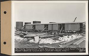 Contract No. 85, Manufacture and Delivery of Precast Concrete Steel Cylinder Pipe, Southborough, Framingham, Wayland, Natick, Weston, partially completed plate welding tables, Natick, Mass., Mar. 23, 1939