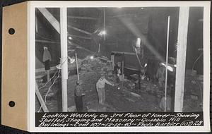 Contract No. 107, Quabbin Hill Recreation Buildings and Road, Ware, looking westerly on 3rd floor of tower, showing shelter, staging and masonry, Ware, Mass., Dec. 18, 1940