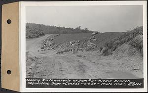 Contract No. 66, Regulating Dams, Middle Branch (New Salem), and East Branch of the Swift River, Hardwick and Petersham (formerly Dana), looking northwesterly at dam 2, middle branch regulating dam, Hardwick, Mass., Aug. 8, 1939