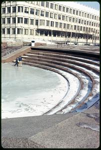 Frozen Boston City Hall Plaza fountain