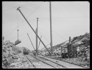 Wachusett Dam, getting out rock at the quarry, from the northwest, Boylston, Mass., Jul. 1, 1901