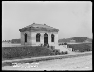 Distribution Department, Chestnut Hill Reservoir, Effluent Gatehouse No. 2; Effluent Gatehouse No. 1 in background, Brighton, Mass., Jul. 2, 1901