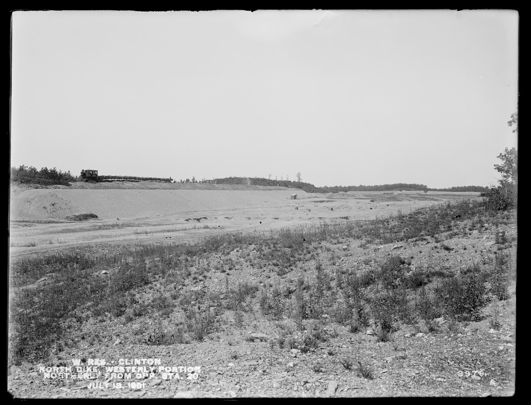 Wachusett Reservoir, North Dike, westerly portion, looking northerly from opposite station 20±, Clinton, Mass., Jul. 13, 1901